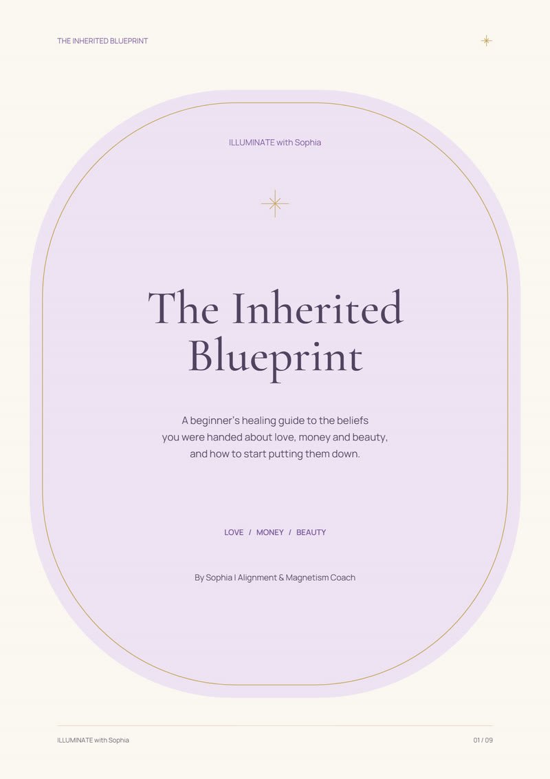 Cover of The Inherited Blueprint, a guide by Sophia, Alignment & Magnetism Coach.